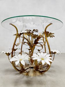 Rare vintage Italian brass coffee table Hollywood Regency 'Flowers'