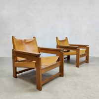 Vintage midcentury design leather safari chair armchair leren safari stoel