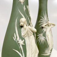 19th century Bisque Porcelain Vases sage green white Wedgwood Jasper vazen