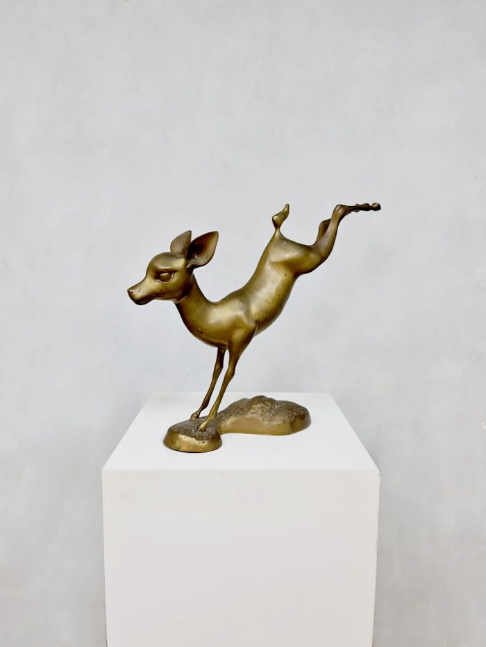 Vintage 70's brass deer messing hert sculpture beeld 'Bambi'
