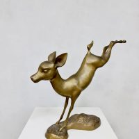 Vintage 70's brass deer messing hert sculpture beeld 'Bambi'