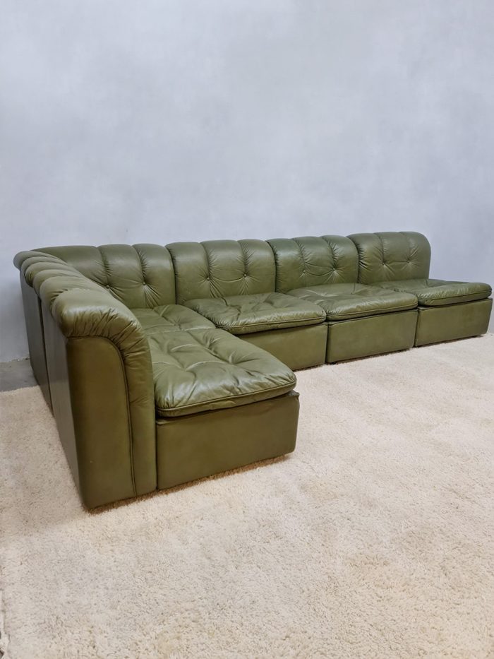 Vintage leather modular sofa modulaire elementen bank 'Green spirit' midcentury modern design