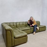 midcentury leather modular sofa modulaire bank groen leer
