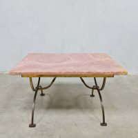 Vintage pink tavertine brass side table bijzettafel roze marmer marble