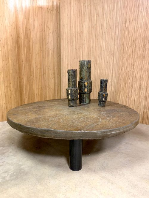 Vintage Brutalist design slate stone coffee table