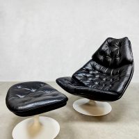 Vintage design Artifort F588 swivel chair fauteuil F588 & ottoman G. Harcourt 1970s
