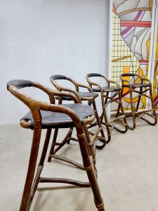 Vintage Danish 70's bamboo barstools Deense barkrukken Horsnaes 'Boho'