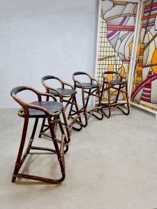 Vintage Danish 70's bamboo barstools Deense barkrukken Horsnaes 'Boho'
