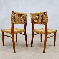Midcentury design touwstoelen French woven rope chairs Adrien Audoux Frida Minet side chairs
