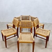 Midcentury design touwstoelen French woven rope chairs Adrien Audoux Frida Minet