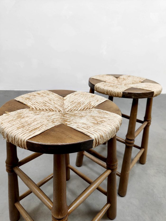 Vintage Brutalist French rope stool touw kruk Wabi Sabi | Bestwelhip