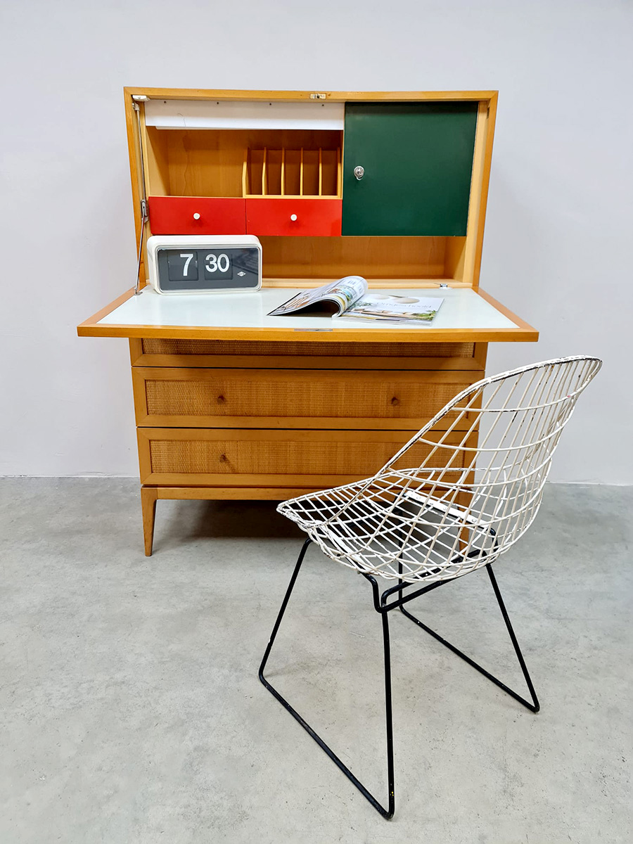 Vintage design rattan webbing desk 'Natural elements' rotan secretaire