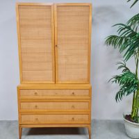 Midcentury design rattan cane cabinet wandkast riet