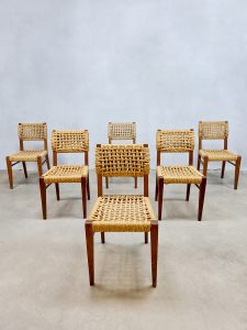 Vintage woven rope dining chairs design Adrien Audoux & Frida Minet