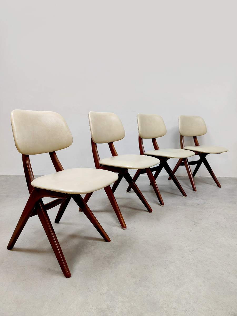 Midcentury Dutch design 'Scissor' dining chairs eetkamerstoelen Webe Louis van Teeffelen