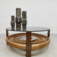 Midcentury design rattan coffee table vintage salontafel 'Japandi'