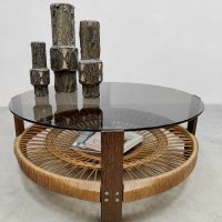 Vintage Scandinavian design rattan coffee table smoked glass rotan salontafel