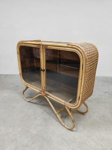 Midcentury modern bamboo rattan cabinet bamboe rotan kast