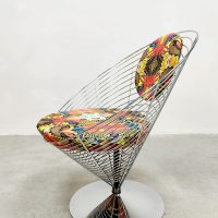 Vintage wire cone easy chair Fritz Hansen Verner Panton 'Alpha Owl print'