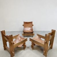 Vintage Brutalist Safari armchairs lounge fauteuils 'Robust leather'