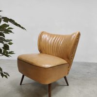 Vintage cocktail chair club fauteuil camel skai leather