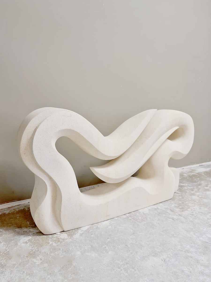 Vintage abstract art statue stone sculpture XL 'Wave'