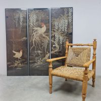 Chinoiserie Asian silk embroidery wall art panel screen wandpanelen 'le Coq'