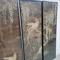 Chinoiserie Asian silk embroidery wall art panel screen 'le Coq'