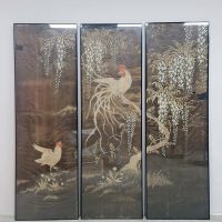 Chinoiserie Asian silk embroidery wall art panel screen wandpanelen 'le Coq'
