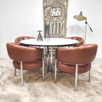 Midcentury formica chrome dining table round ronde tafel 1970's