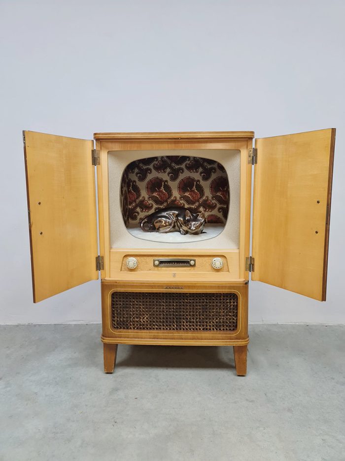 Vintage television TV cat house cabinet