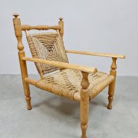Vintage woven rope armchair lounge fauteuil Adrien Audoux & Frida Minet 1960s