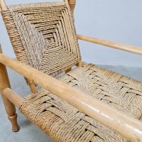 Midcentury woven rope armchair lounge fauteuil Adrien Audoux & Frida Minet 1960s
