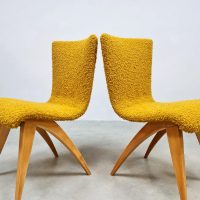 Retro vintage Dutch design dining chair fifties stoel 'C.J. van Os' Culemborg eetkamerstoel jaren 50 oker geel boucle