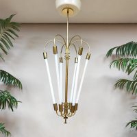 Art Deco brass scones cinema chandelier tubes 1930s