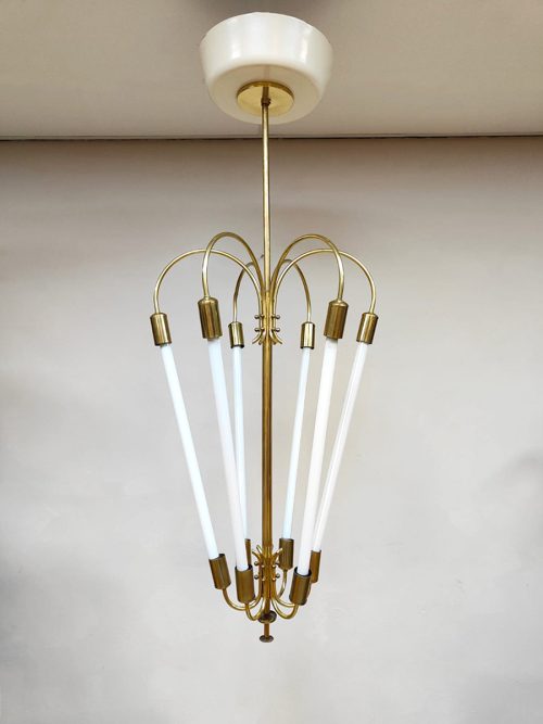Art Deco brass scones cinema chandelier tubes hanglamp 1930s