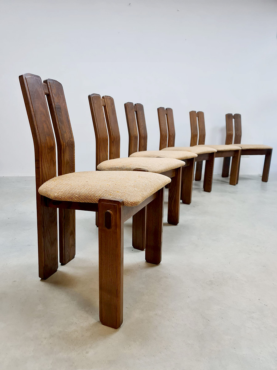 Midcentury oak dining chairs vintage eetkamer stoelen 'Brutalism'