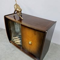 Midcentury glass wood Art Deco style liquor cocktail cabinet dranken kast 1950's