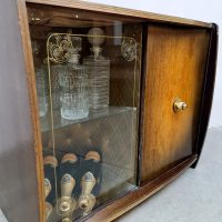 Midcentury glass wood Art Deco style liquor cocktail cabinet dranken kast glas hout 1960's