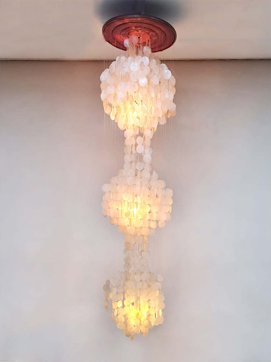 Vintage Capiz shell chandelier pendant Verner Panton style