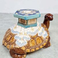 Vintage ceramic turtle side table plantstand plantentafel keramiek schildpad