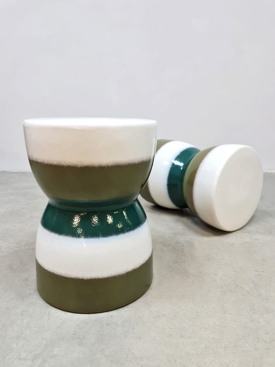 Ceramic stool side table plantstand 'stripes'