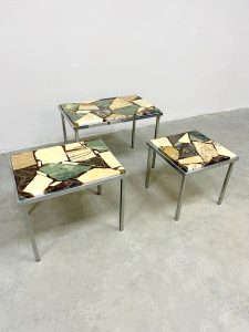 Vintage mimiset nesting tables side tables onyx & epoxy marble stones bijzettafeltjes