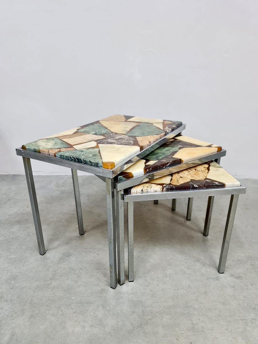 Vintage marble mimiset nesting tables side table bijzettafels 'Onyx stones'