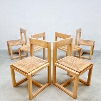 Vintage design woven rush seat dining chairs eetkamerstoelen touwstoelen
