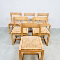 Vintage design woven rush seat dining chairs eetkamerstoelen touwstoelen