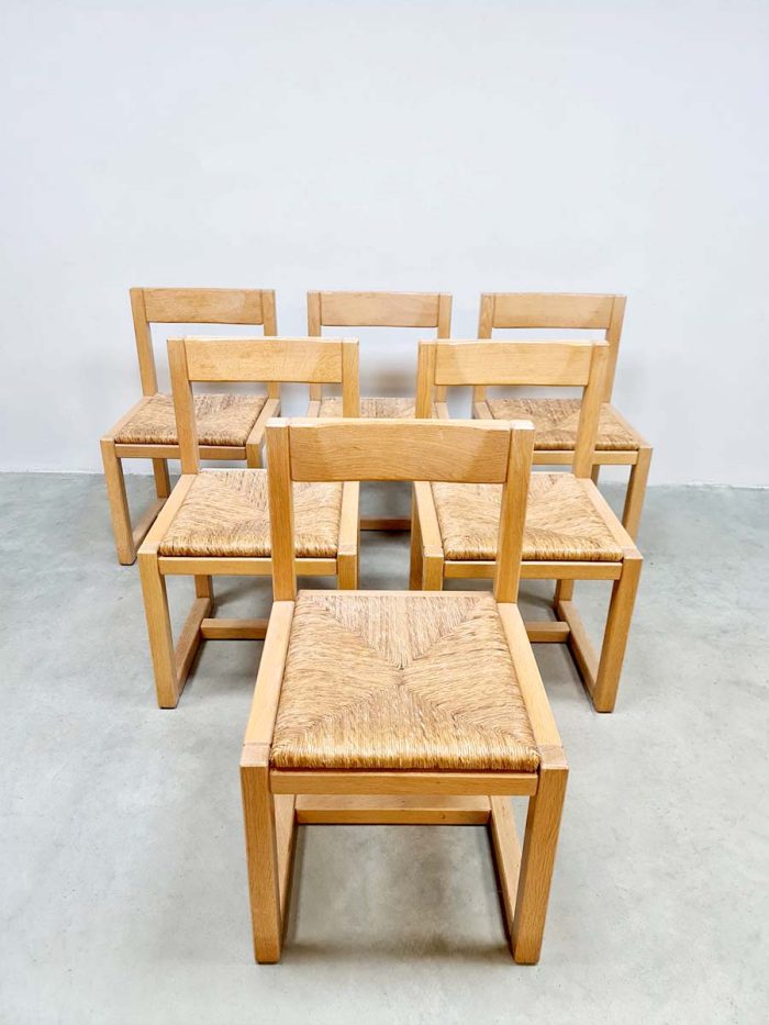 Vintage design woven rush seat dining chairs eetkamerstoelen