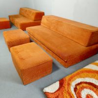Vintage orange corduroy modular sofa modulaire rib bank 70s retro
