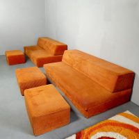 Midcentury orange corduroy modular sofa modulaire rib bank 60s retro
