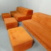 Midcentury design orange corduroy modular sofa modulaire rib bank seating 60s retro